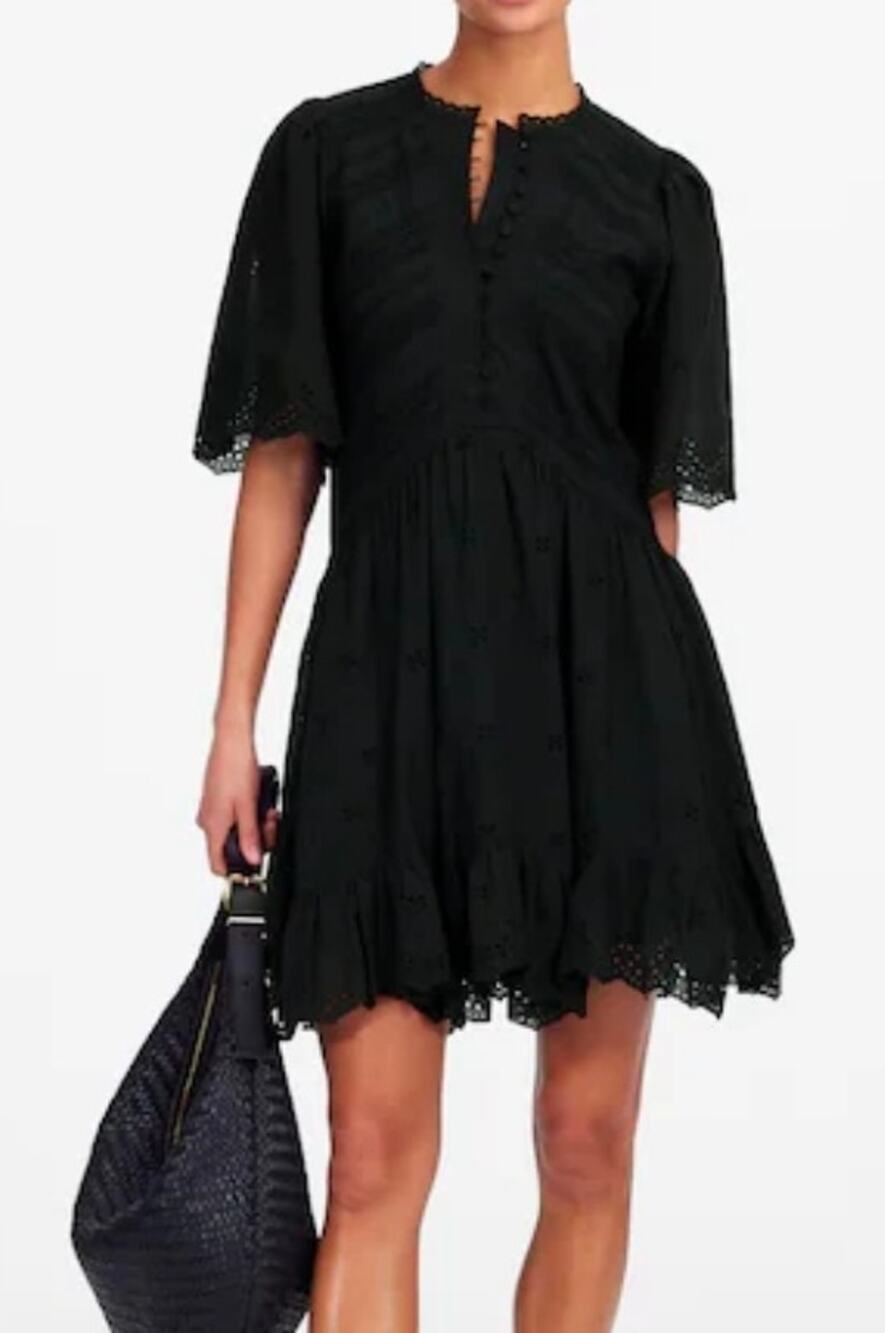 Madewell Eyelet Flutter Sleeve Mini Dress in Cotton Size 00 NWT